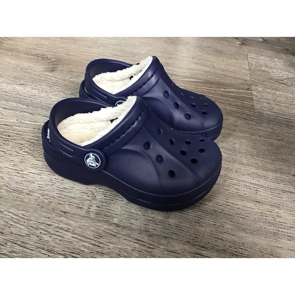 Crocs Toddler C8/9 Blue Lined Slip On 16245 Boys Girls C8 C9 Faux Fur Clogs